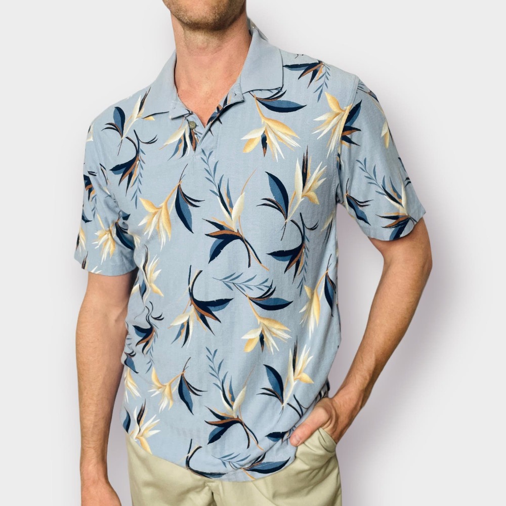 90s Arrow‎ Light Blue Tropical Polo Shirt